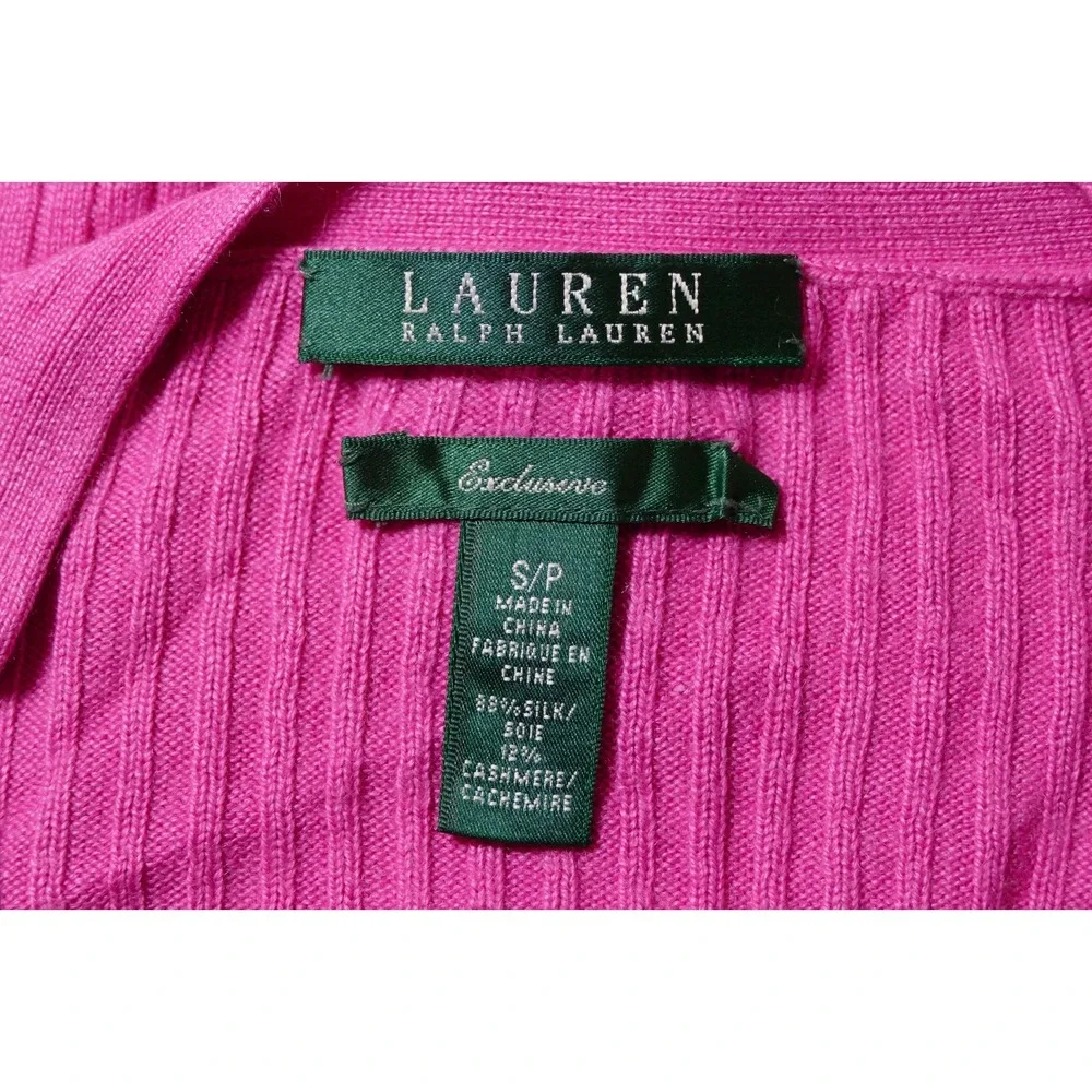 Lauren Ralph Lauren Preppy Silk Cashmere Cardigan Size S Pink Academia Old Money